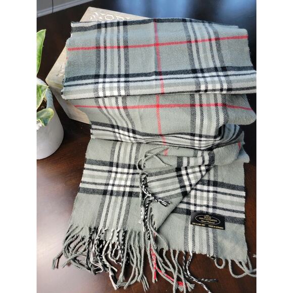 100% Cashmere Scarf Germany Gray Plaid - Picture 5 of 7